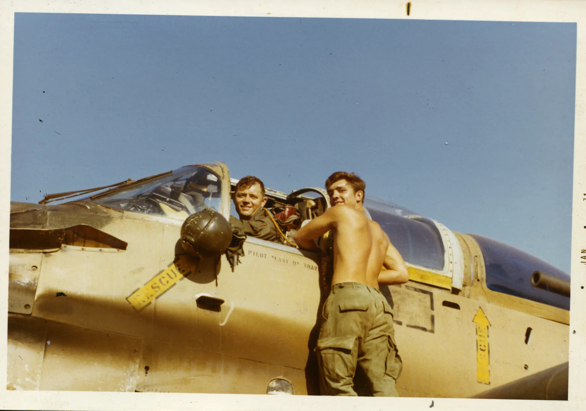 A-1 Skyraider Pilot "Easy D" in Cockpit with Crewman, NKP, January 1971