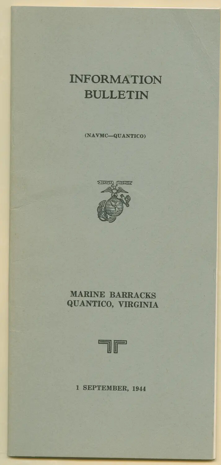 Cover, U.S. Marine Corps Information Bulletin, Marine Barracks, Quantico, Virginia, 1 September 1944