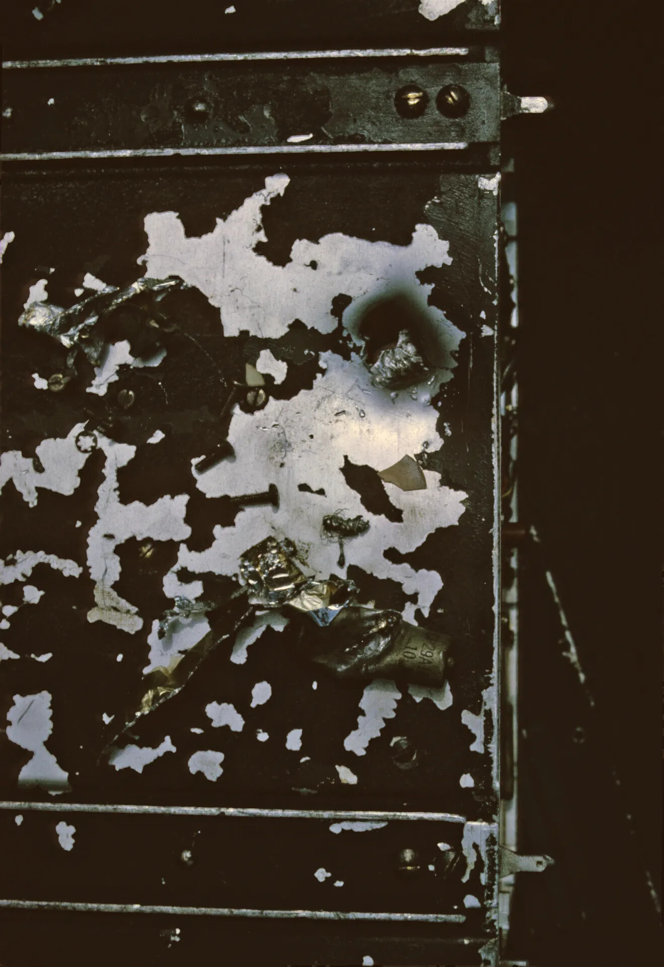 Close-Up of Fire/Heat-Damaged Aircraft Panel Component, Don Engebretsen Collection