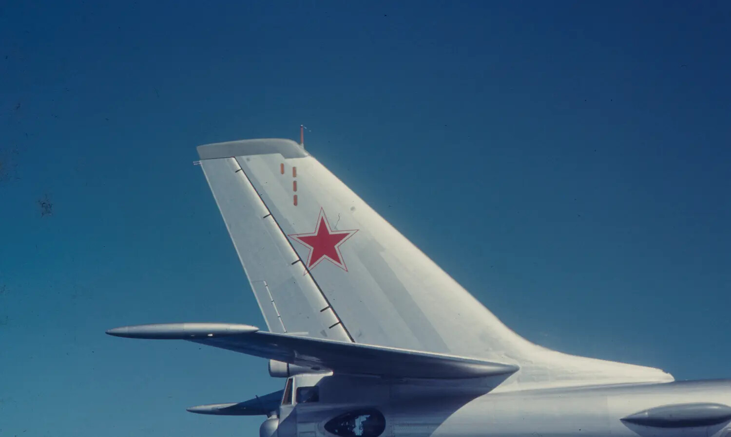 Air-to-Air Intercept Photograph of Soviet Tu-95 'Bear' Tail, USS Ticonderoga VF-162, Vietnam Era