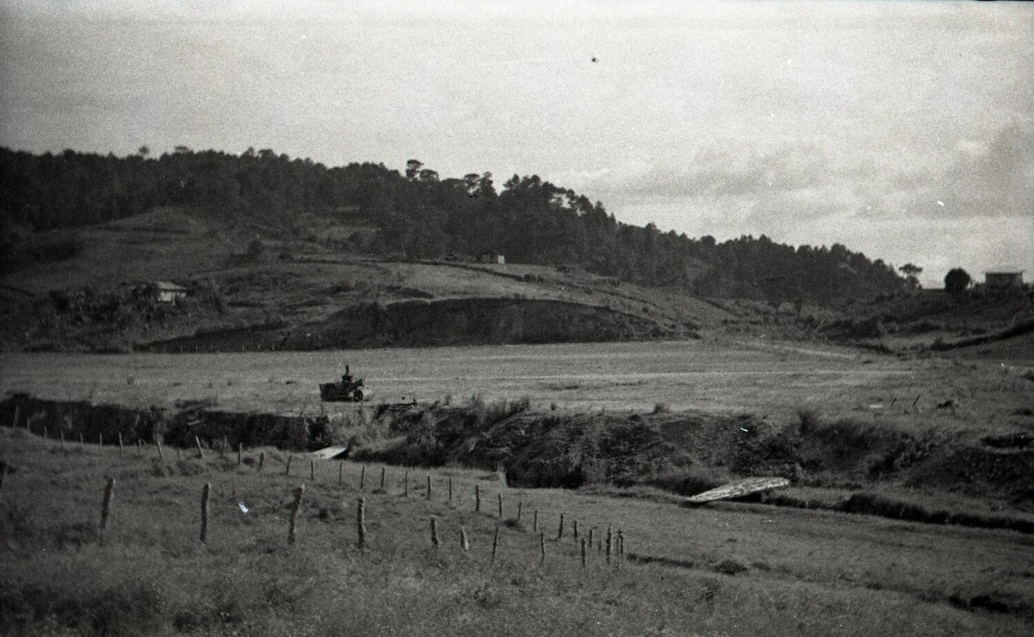 Rural Farm Landscape with Tractor and Hillside, c. 1940s-50s