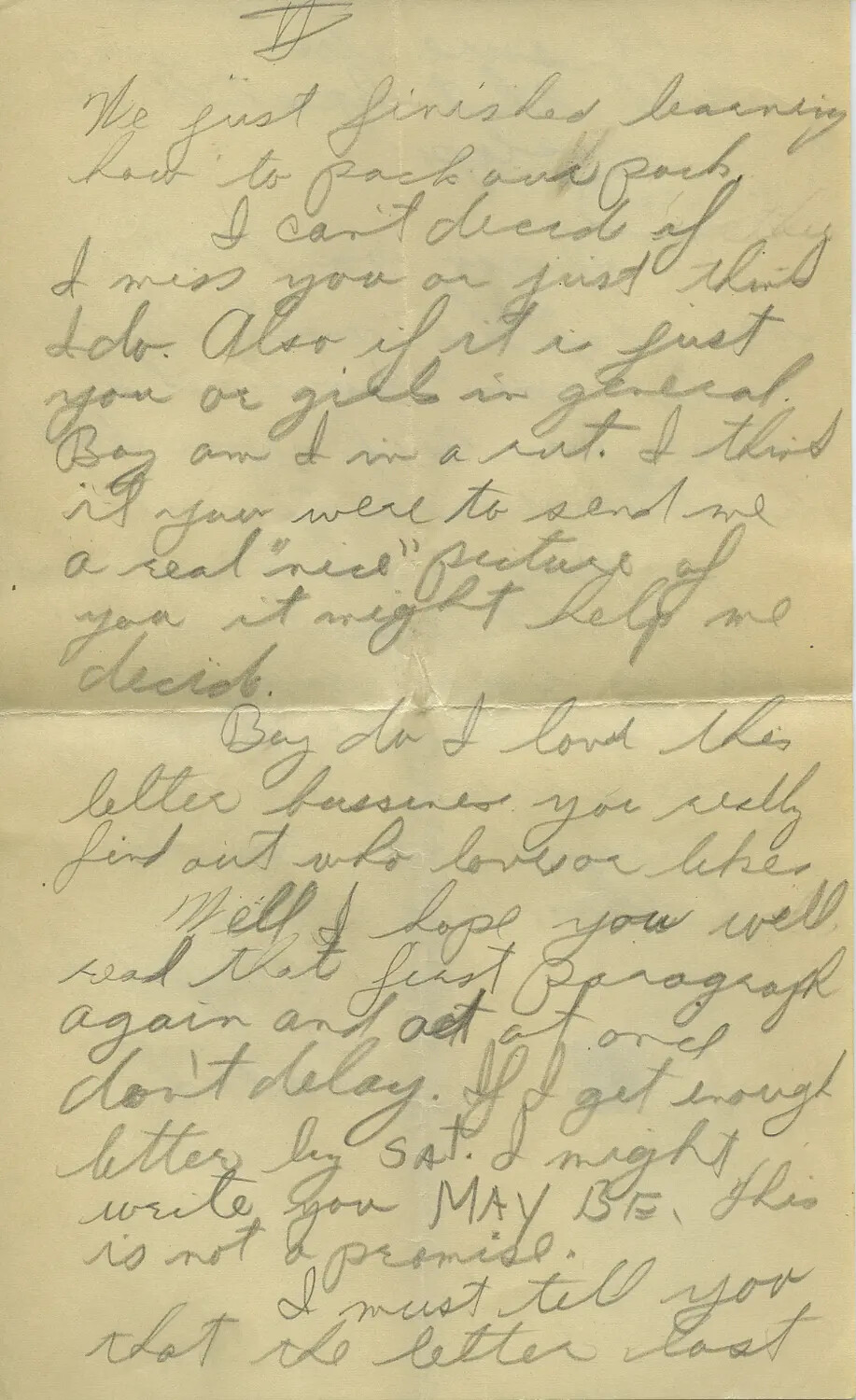 Handwritten WWII-Era Personal Letter, Page from 'Moon' Correspondence Collection