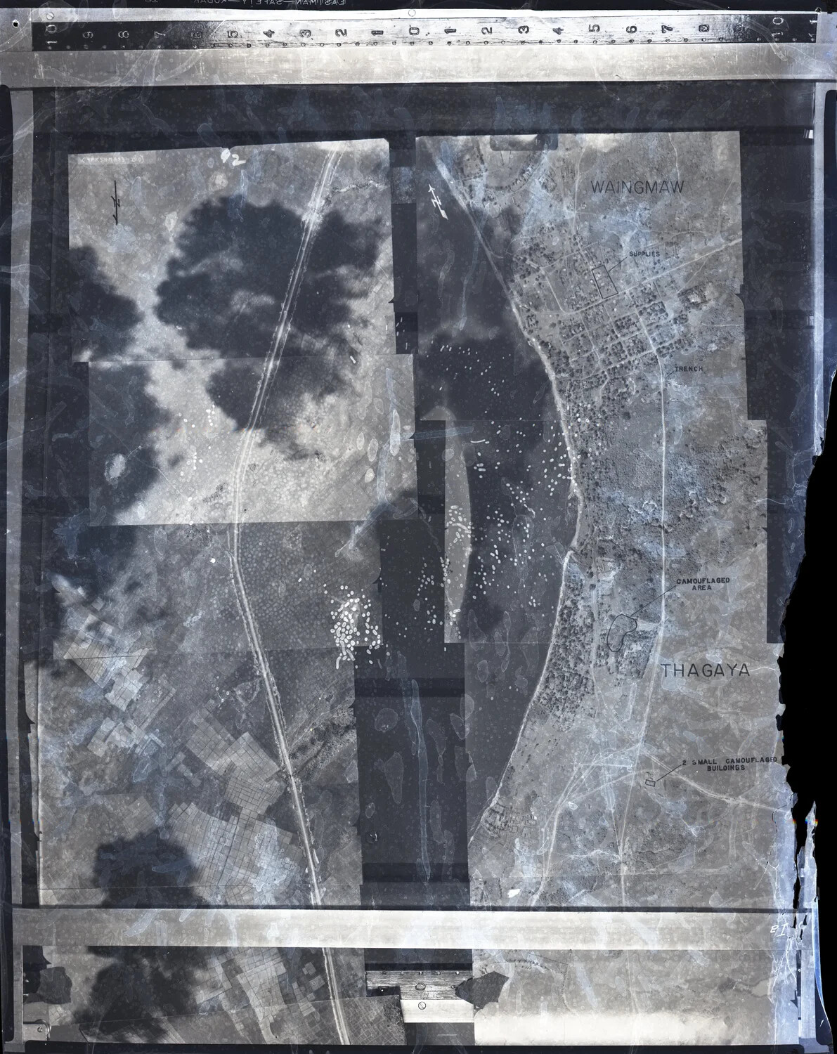 Annotated Aerial Reconnaissance Mosaic of Waingmaw and Thagaya, Burma