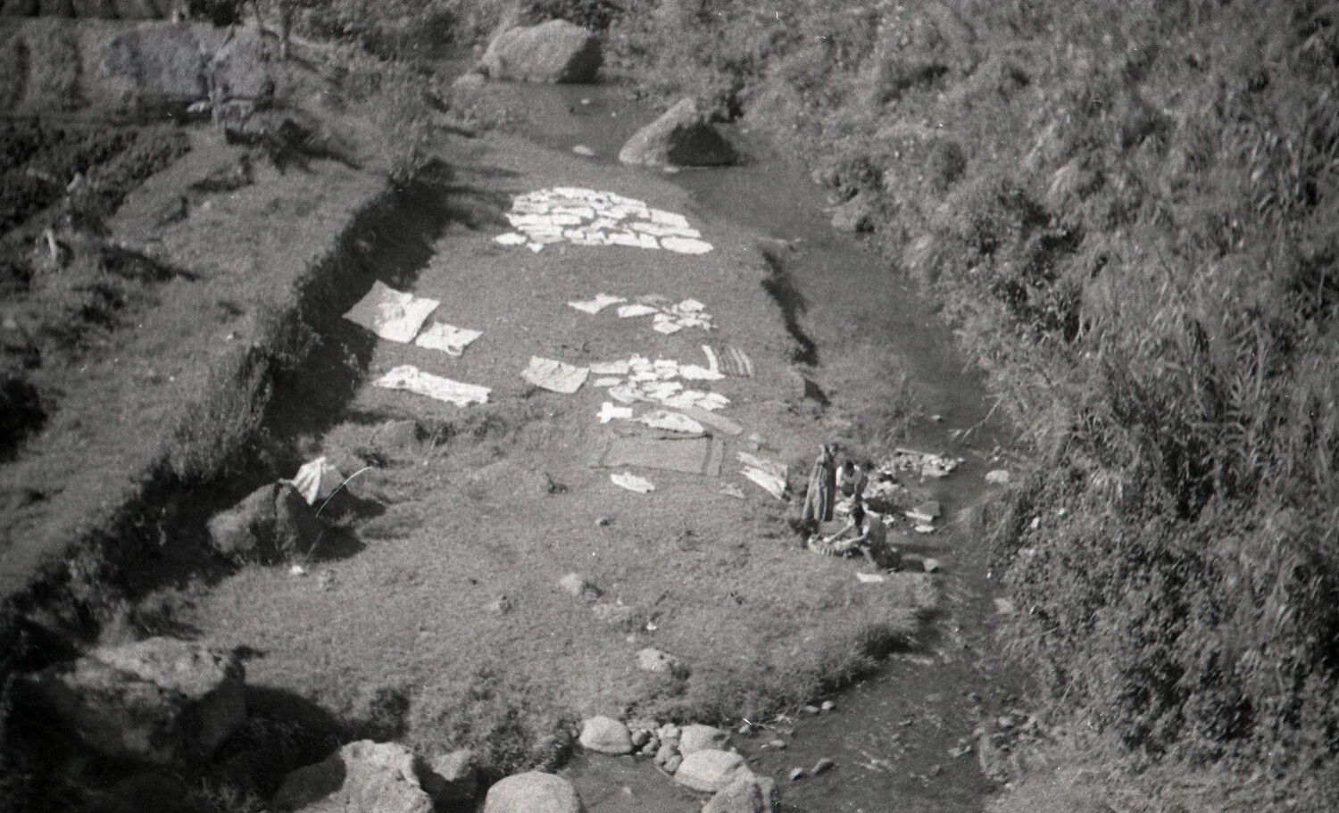 Laundry Drying Along a Stream Bed, Rural Luzon, Philippines, WWII Era