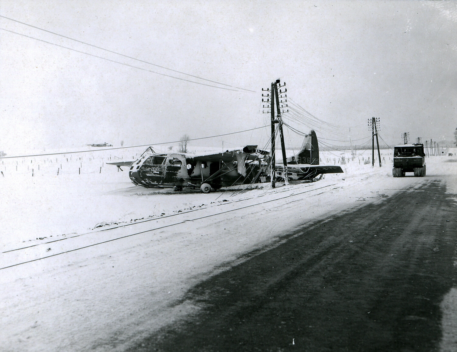 Wrecked CG-4A Waco Glider in Snow Near Bastogne, Belgium (Battle of the Bulge, December 1944)