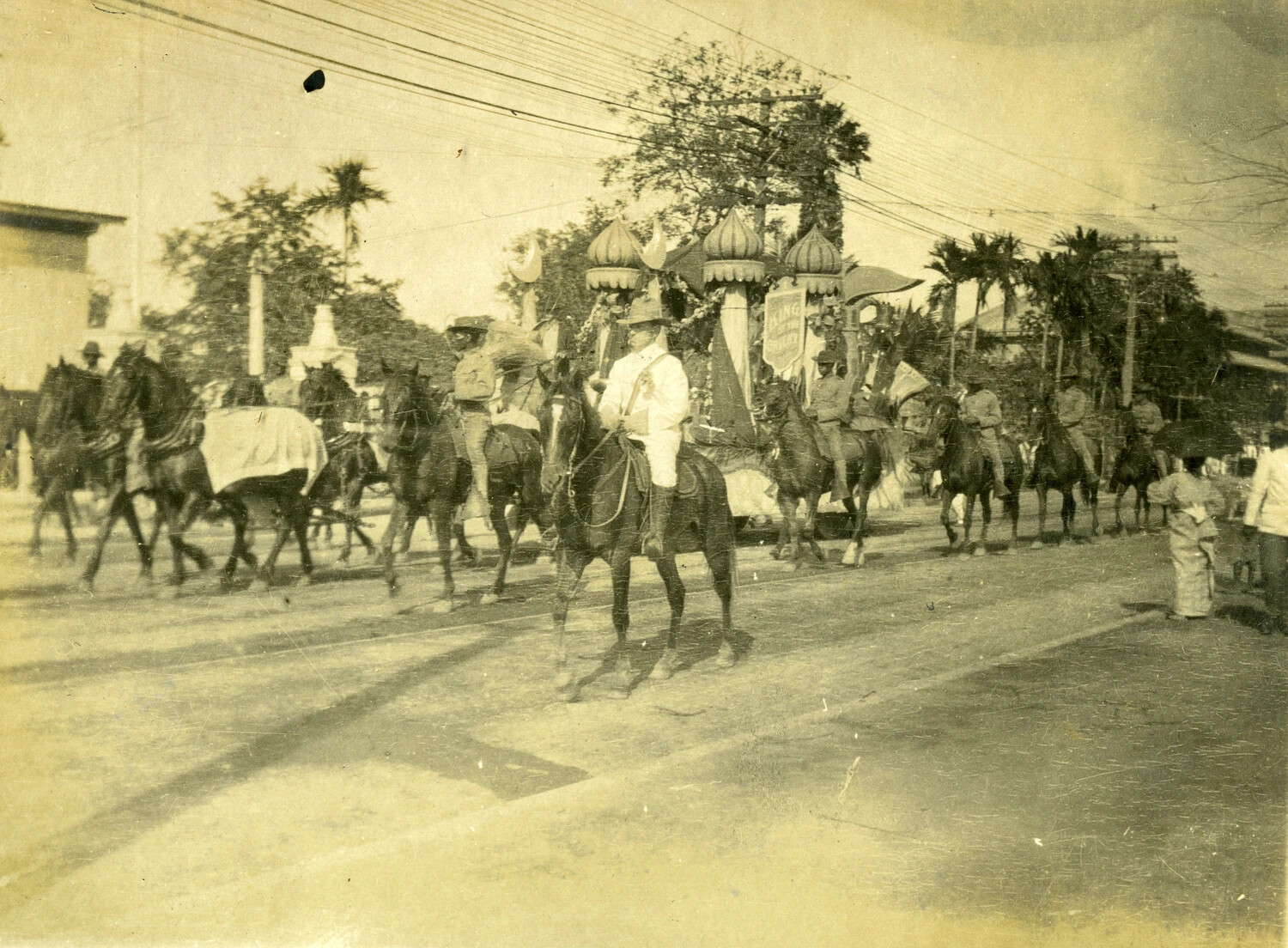 Mounted Parade Procession with Ornamental Float, Philippines, Early 1900s (Carl Stone Album)