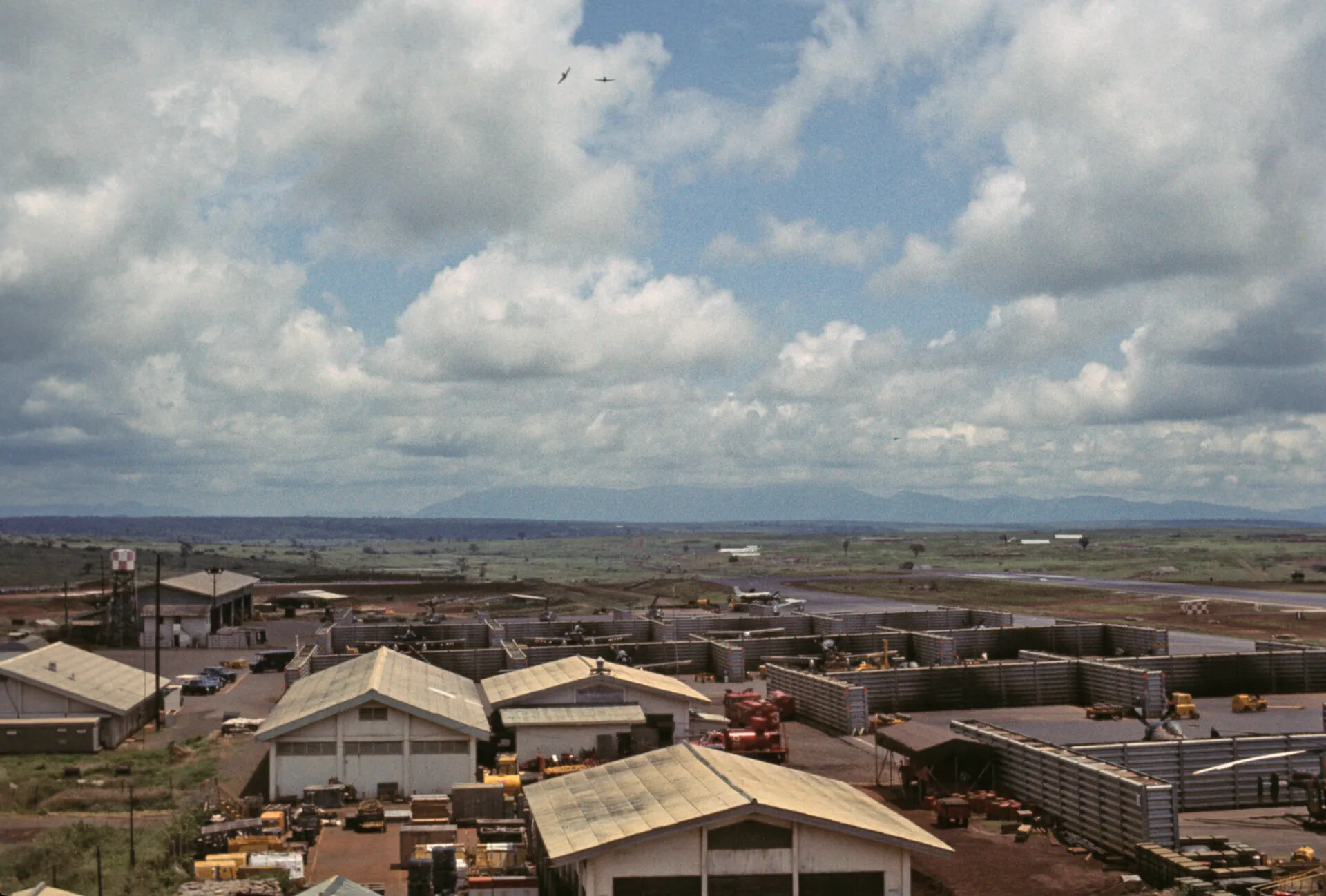 Elevated View of USAF Air Base with Aircraft Revetments, Vietnam War Era
