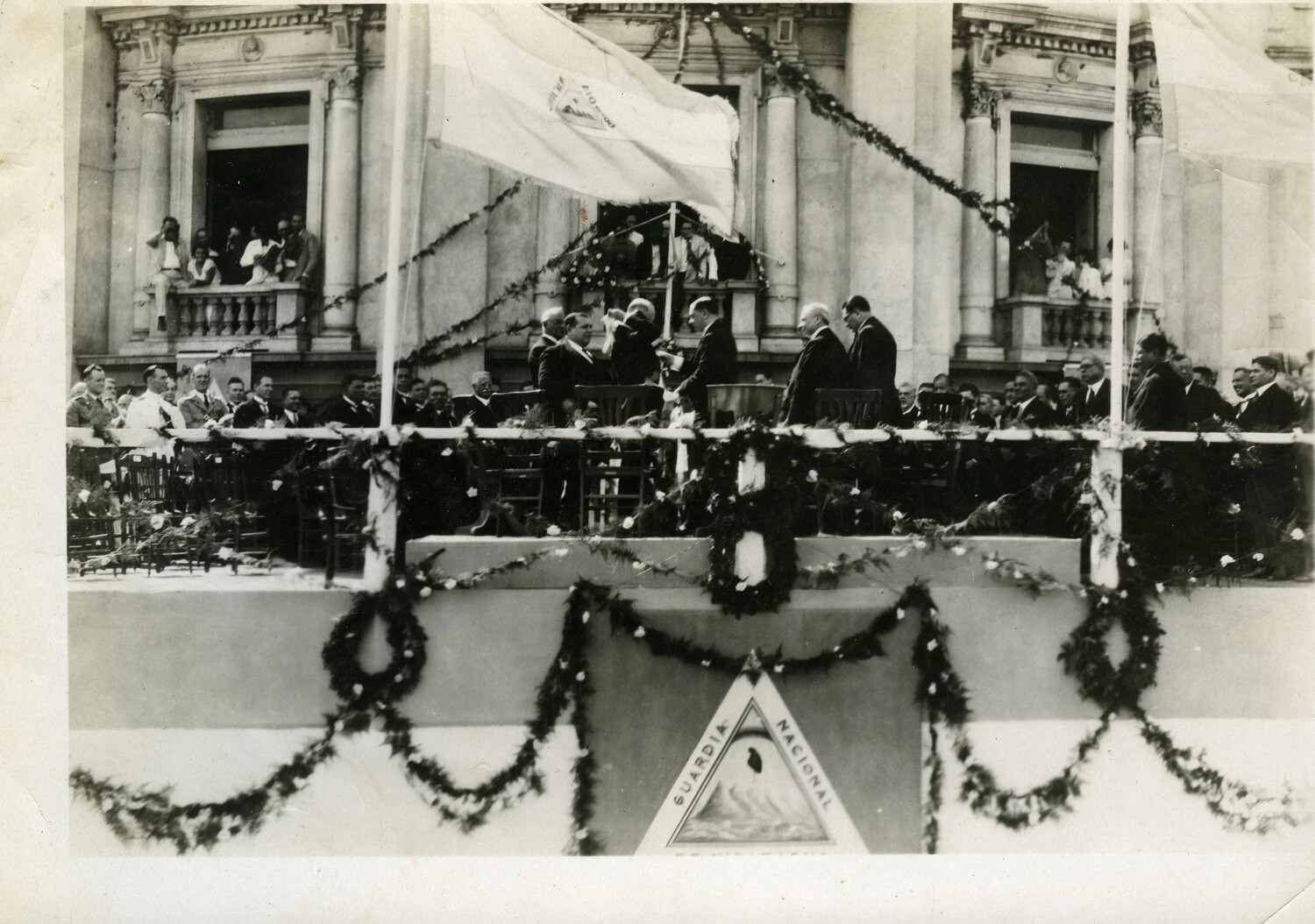 Guardia Nacional Flag Ceremony on Decorated Reviewing Stand, Nicaragua, Interwar Period