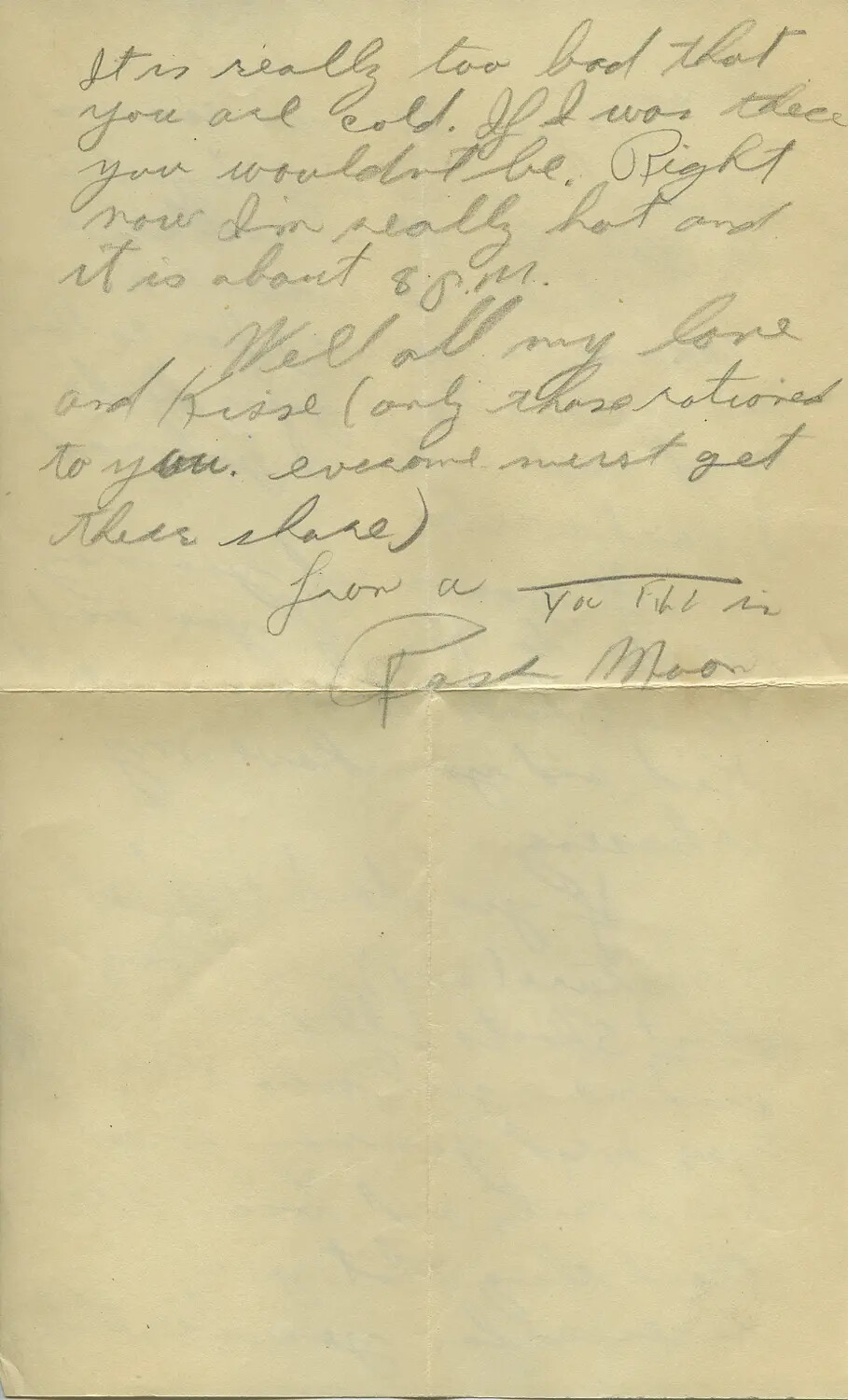 Handwritten Personal Letter Page, WWII Letters Moon Sammiet Collection
