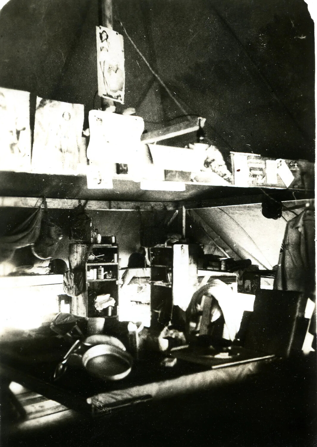 Interior of Squadron Tent Quarters with Pin-Up Photos, 345th Bombardment Group, Pacific Theater, WWII