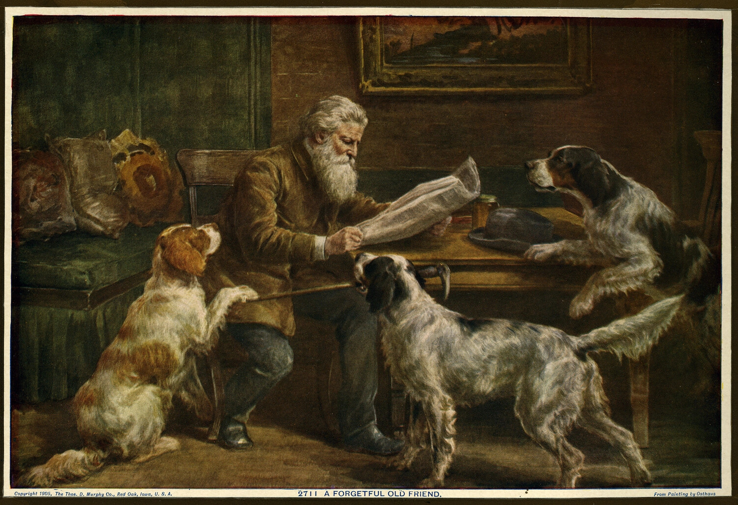 'A Forgetful Old Friend' - Chromolithograph Print After Edmund Osthaus, 1905