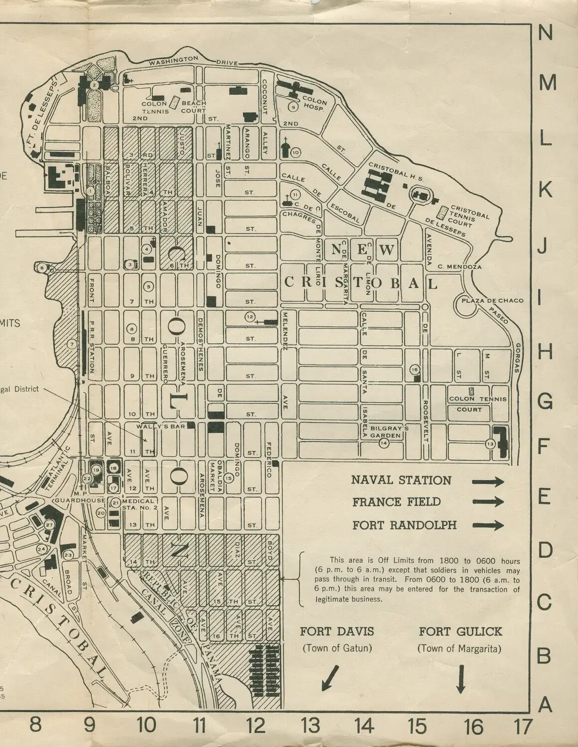 Wartime Grid-Reference Liberty Map of Colon, Panama Canal Zone