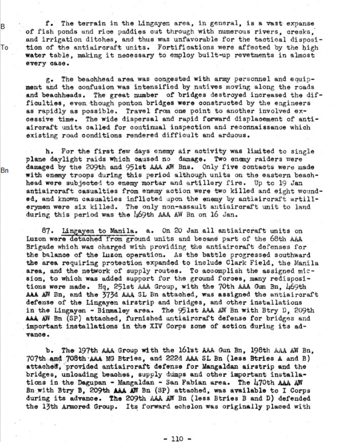 WWII After-Action Report Page 110: Antiaircraft Artillery Operations, Lingayen to Manila, Luzon Campaign