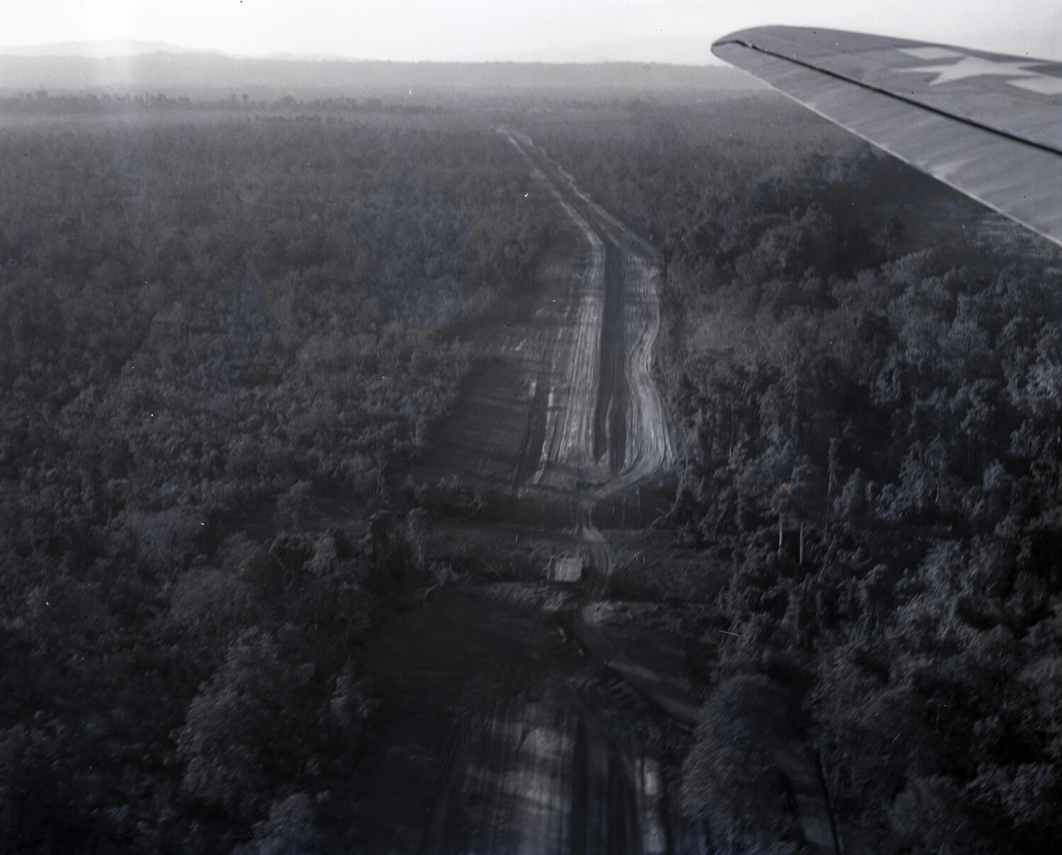 Aerial View of Jungle Road/Airstrip Corridor, Burma, CBI Theater, WWII (Katha Trip, Major Turner Collection)