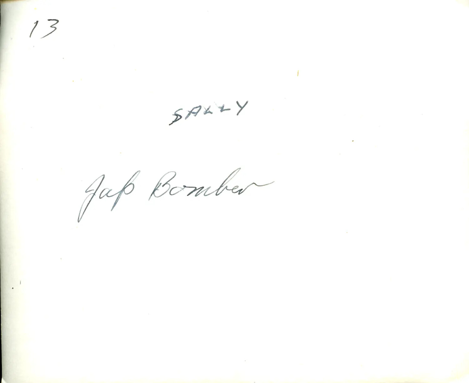 Handwritten Caption Card Identifying a Japanese 'Sally' Bomber, China-Burma-India Theater, WWII
