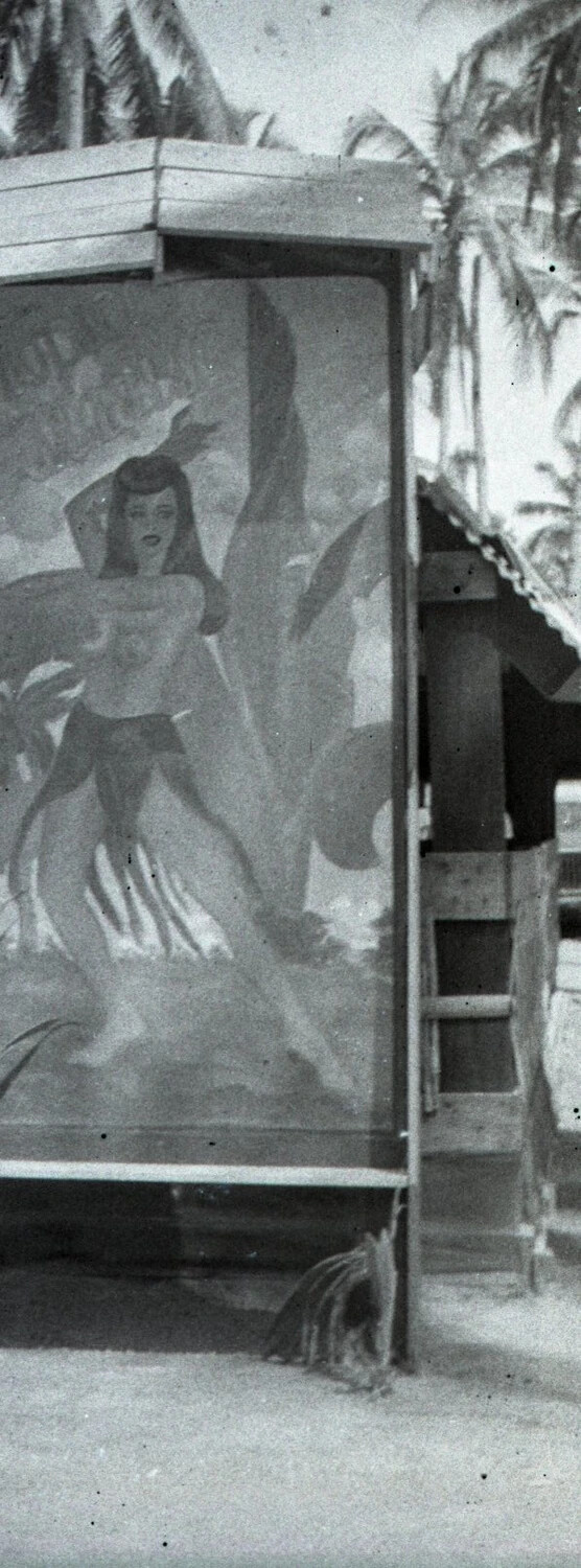 Hand-Painted Mural on Recreation Kiosk, Luzon, Philippines, WWII-Era