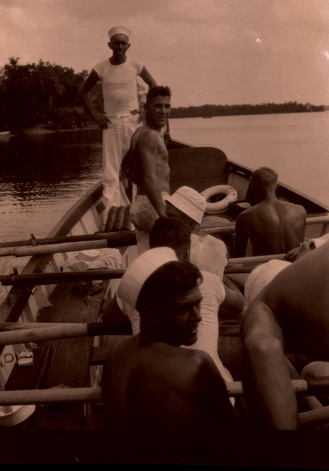 U.S. Navy Sailors in Ship's Boat, China Station, Pre-WWII (1930s)