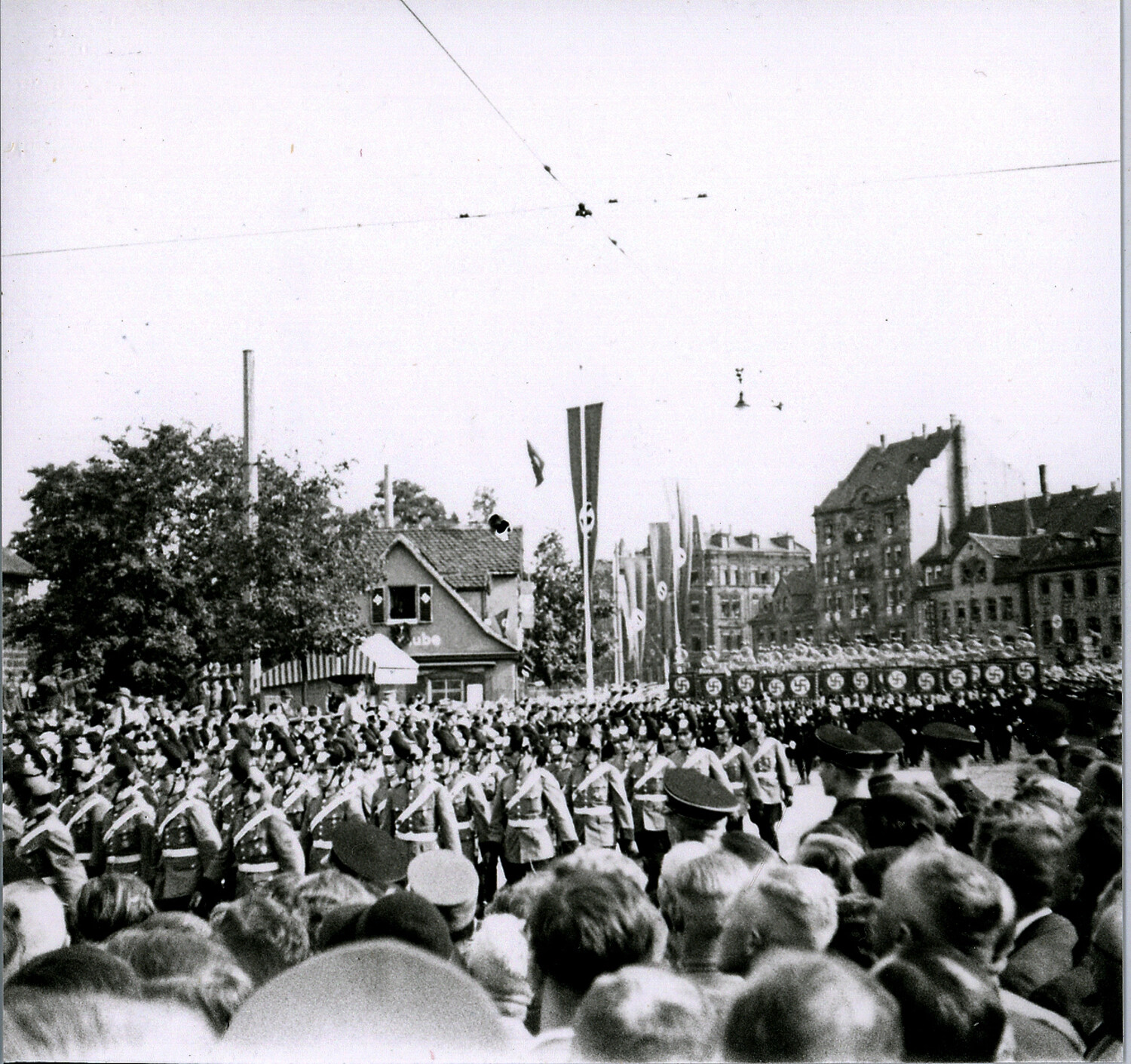 Mass Formation March Past Swastika Banners, Nuremberg Rally, 1930s