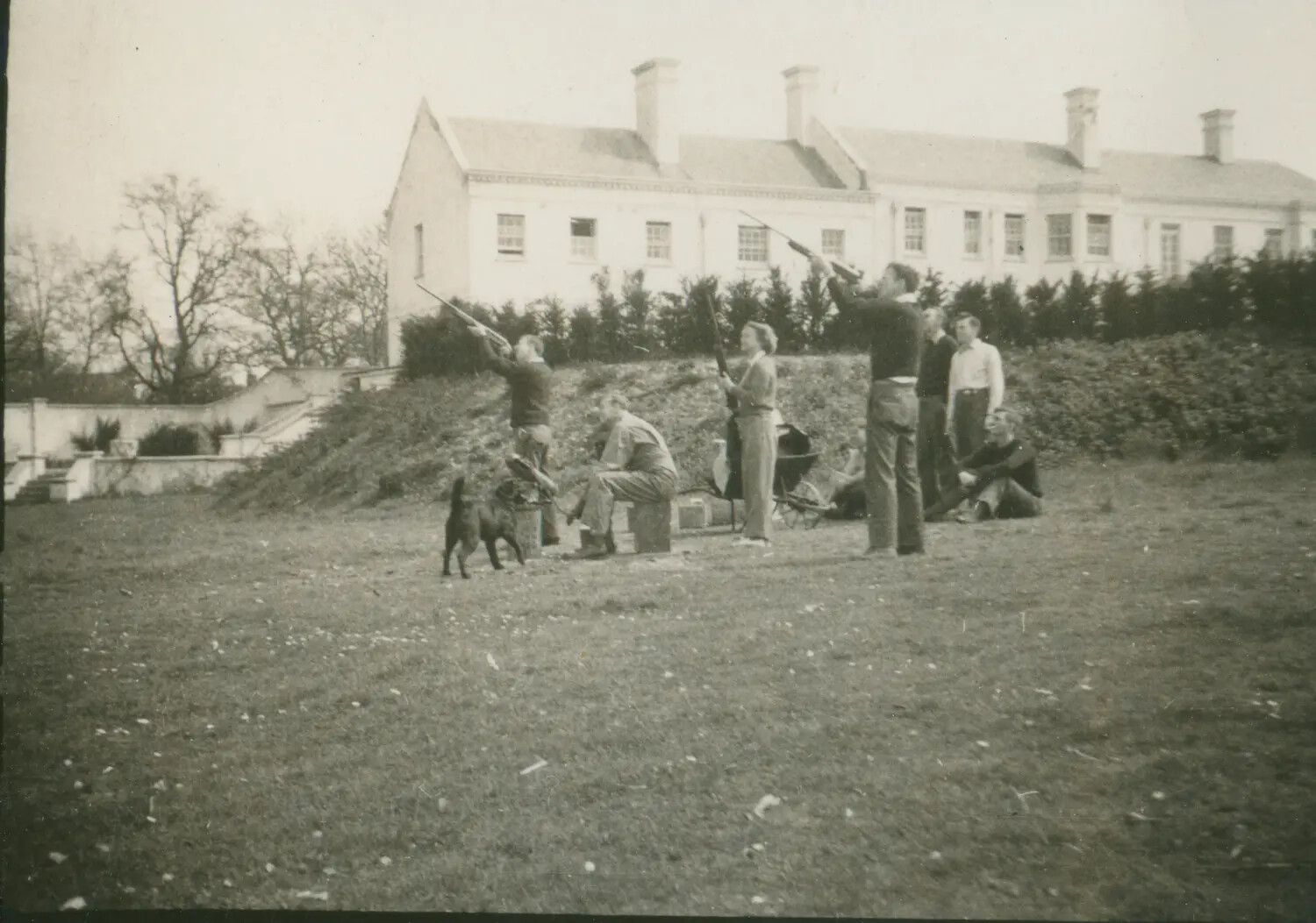 Skeet or Game Shooting on English Estate Grounds, WWII-Era Photograph