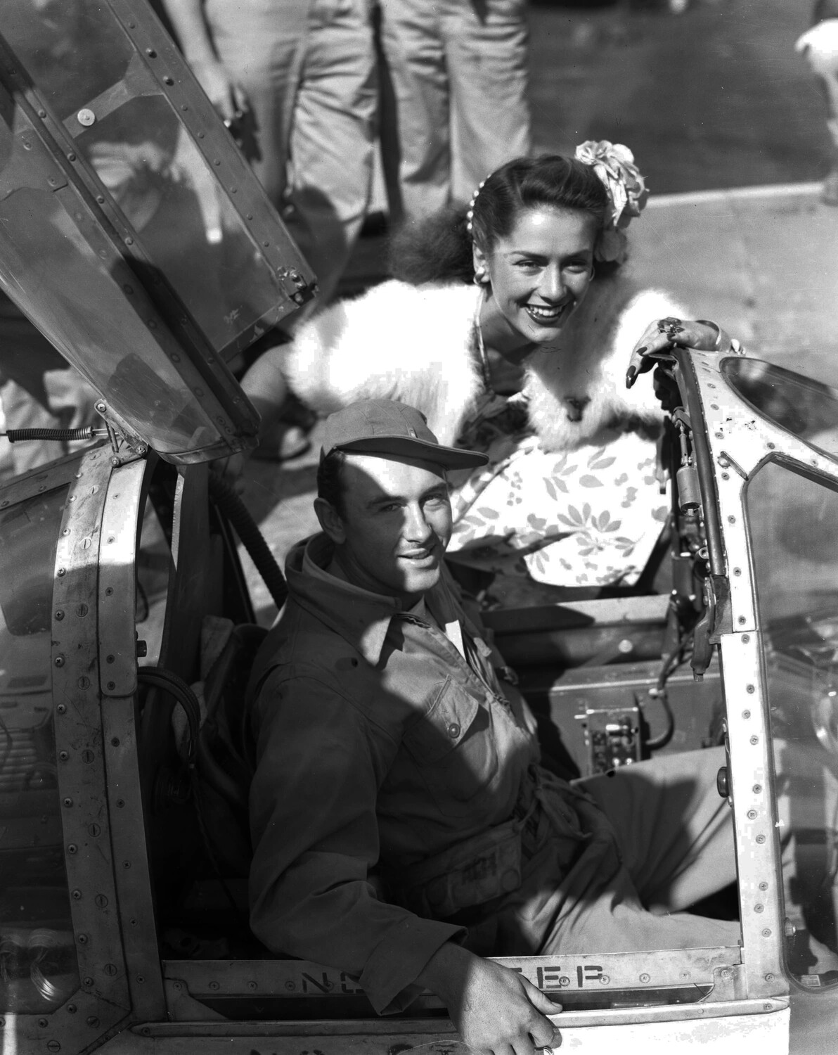 Fighter Pilot and Visiting Entertainer at Myitkyina Airfield, CBI Theater, WWII