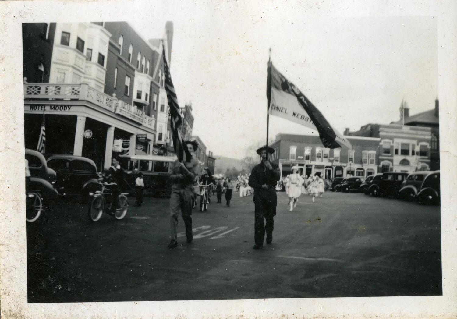 Small-Town Parade on Main Street, 'Hotel Moody' Visible, Personal Photo Album (VR-6 Guam Collection)