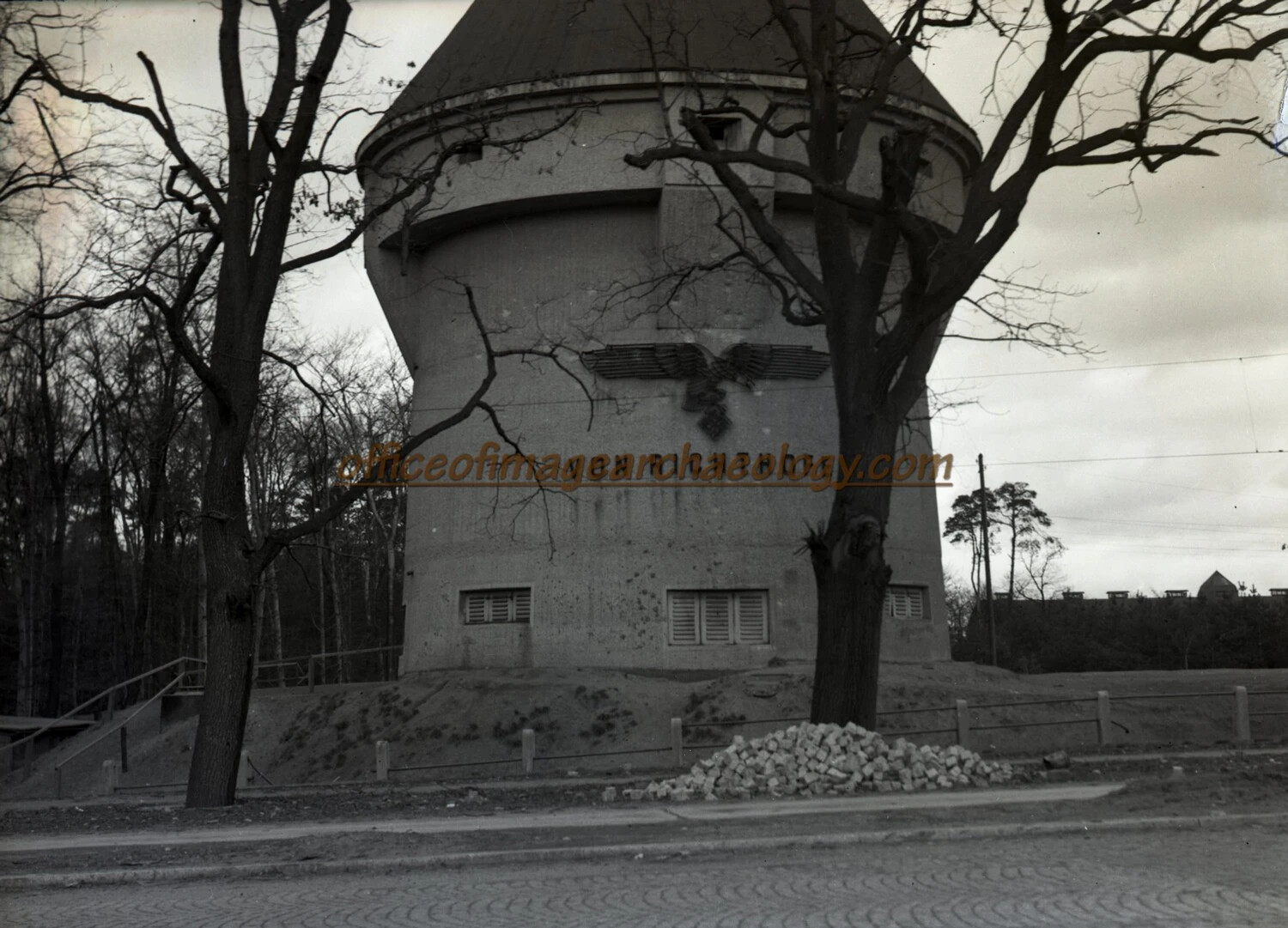 German Flak Tower (Flakturm) with Reichsadler Relief, Germany, World War II
