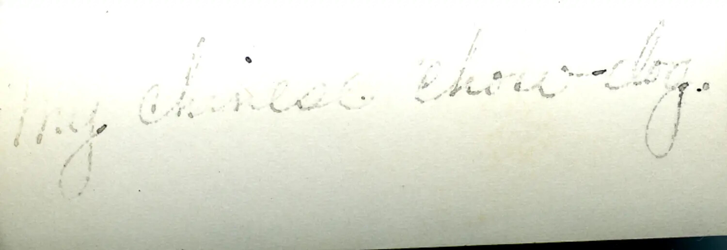 Handwritten Pencil Caption Fragment Reading 'My Chinese Chow-dog,' CBI Theater Archive