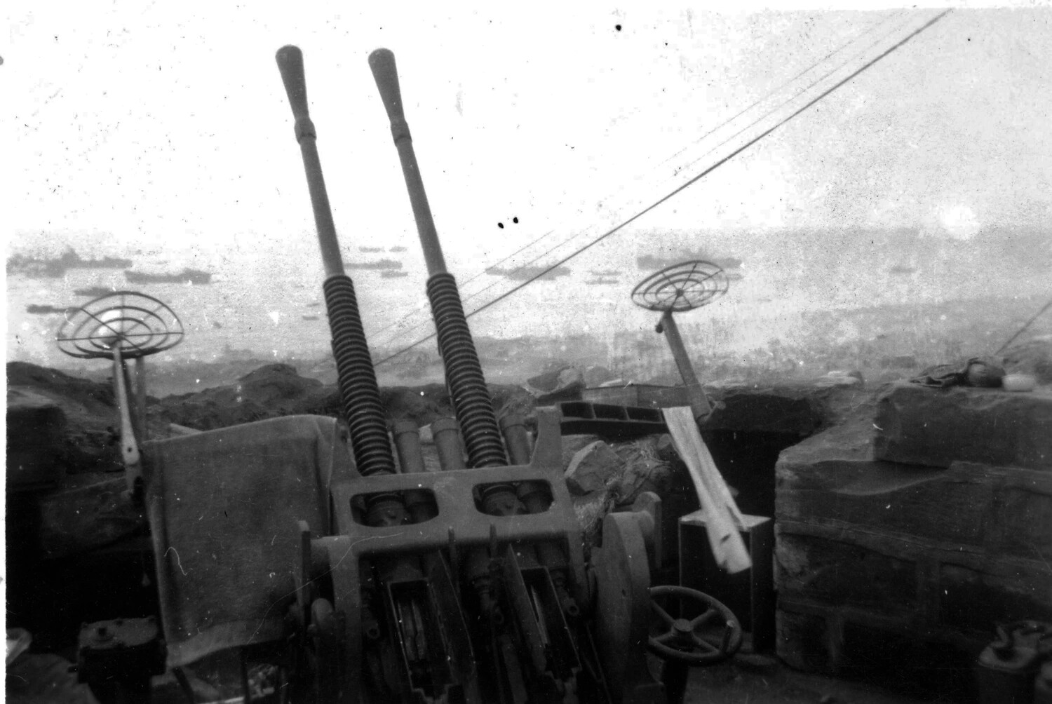 Captured Japanese Twin Anti-Aircraft Gun Position Overlooking Invasion Fleet, Iwo Jima, 1945
