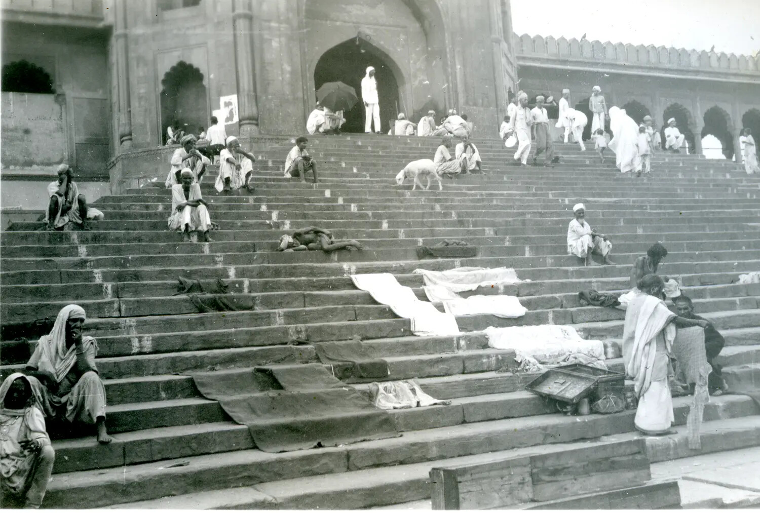 Crowd Resting on Mosque Steps, India, WWII CBI Theater Archive