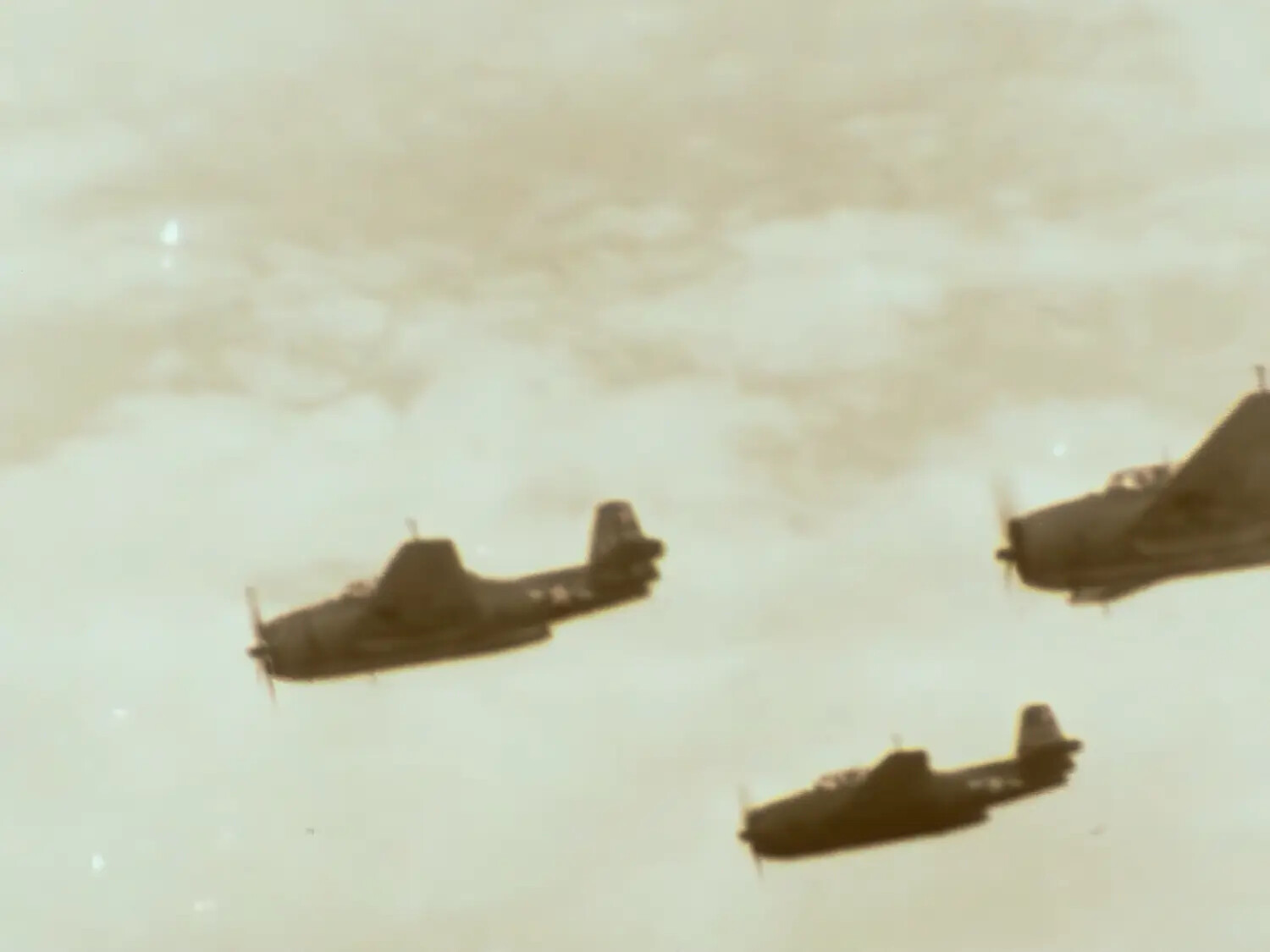Formation of Grumman TBM/TBF Avenger Torpedo Bombers in Flight, Yamato Strike Force, April 1945