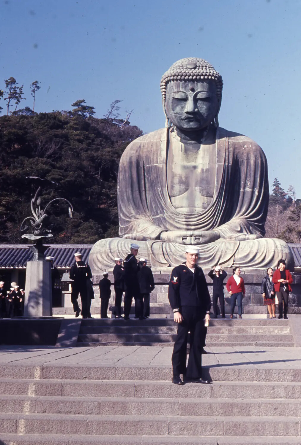 U.S. Navy Sailor at the Great Buddha of Kamakura, Japan (Close Composition)