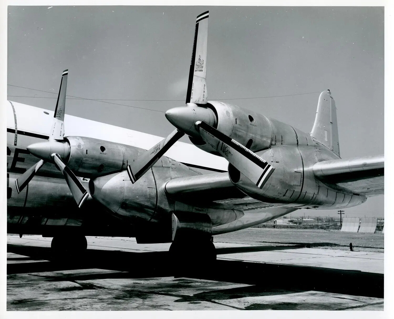 Engine Nacelles and Propellers of a U.S. Air Force Four-Engine Transport Aircraft on the Ramp