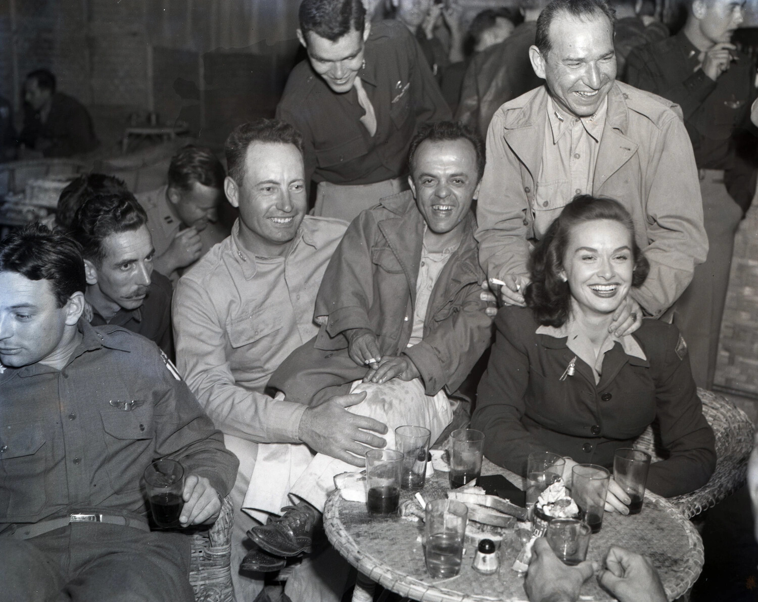 Squadron Personnel and Servicewoman at an Officers' Club Gathering, CBI Theater, WWII