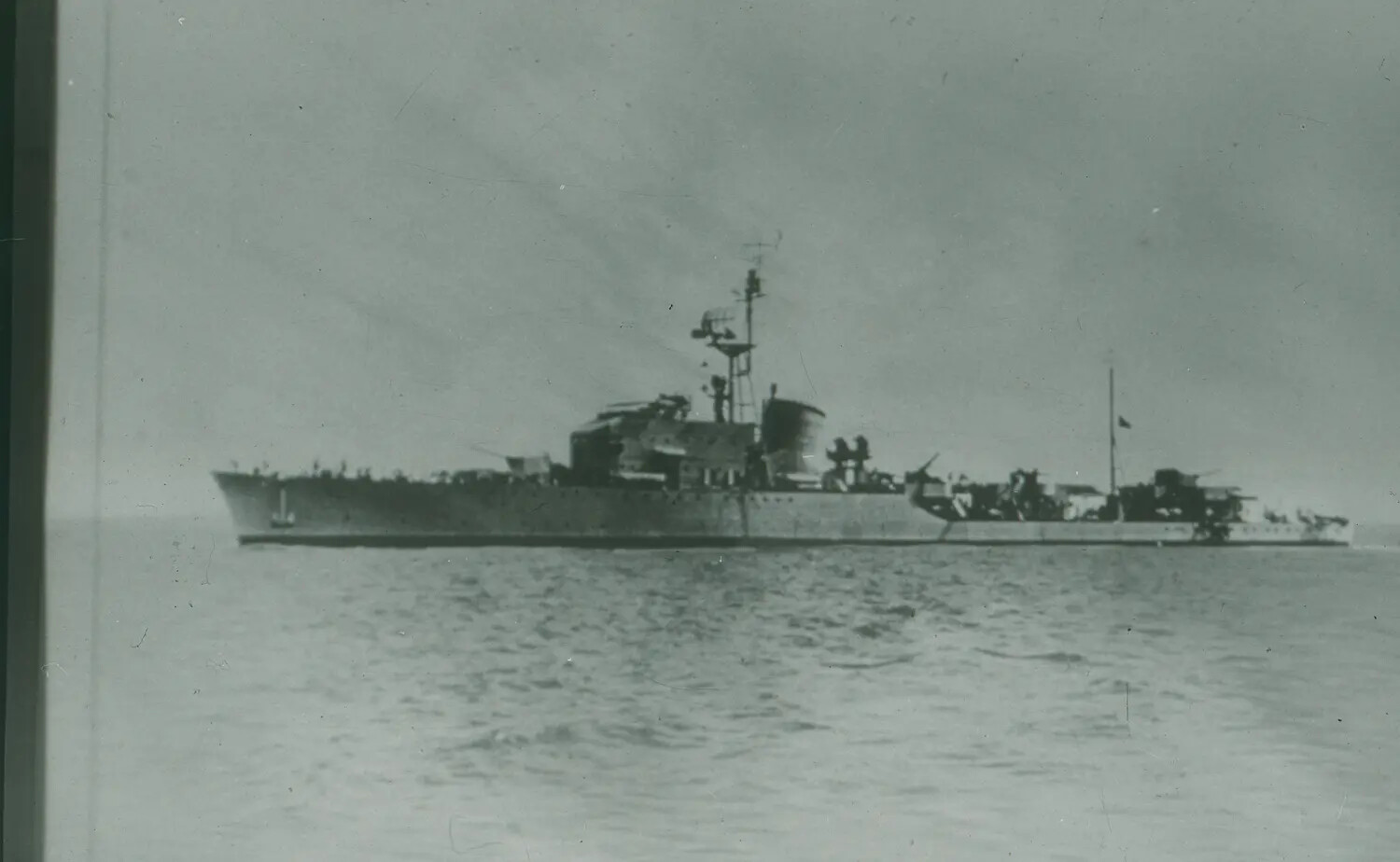 World War II-Era Warship at Sea, Broadside (Port) View