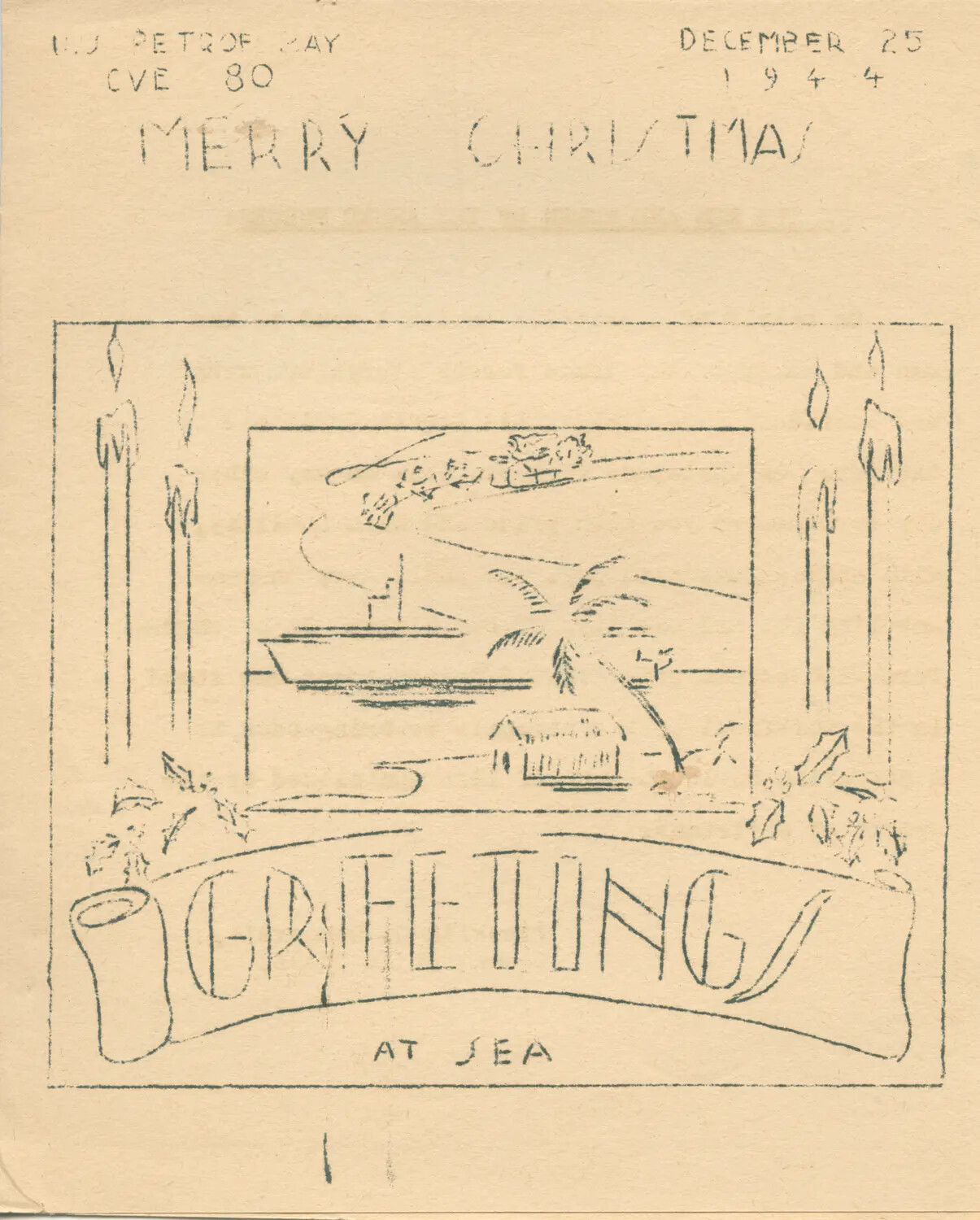 USS Petrof Bay (CVE-80) Shipboard Christmas Greeting Card, 25 December 1944