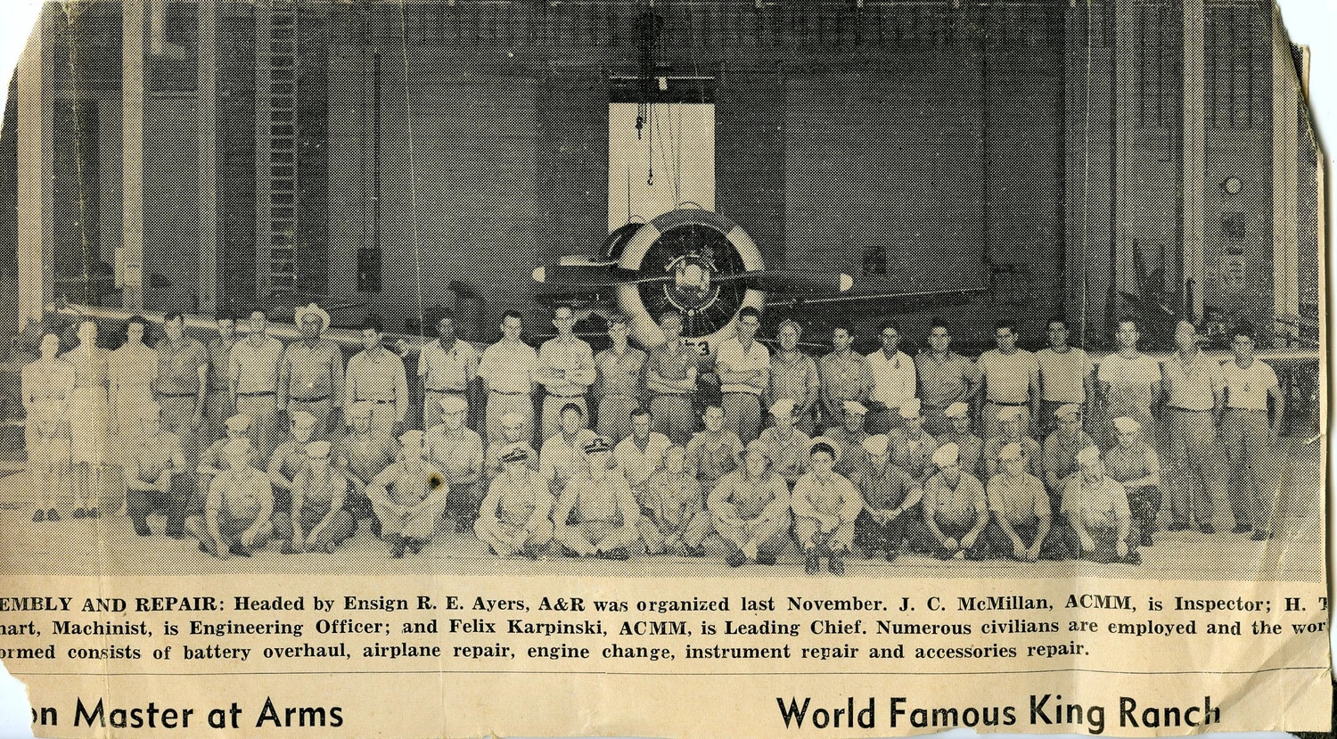 Navy Assembly and Repair Department Group Photo, Base Newspaper Clipping (Likely NAS Kingsville, Texas)