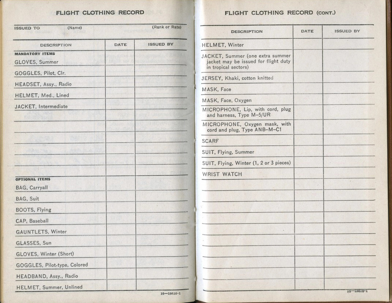 Naval Aviator's 'Flight Clothing Record' Logbook Pages, Korean War Era