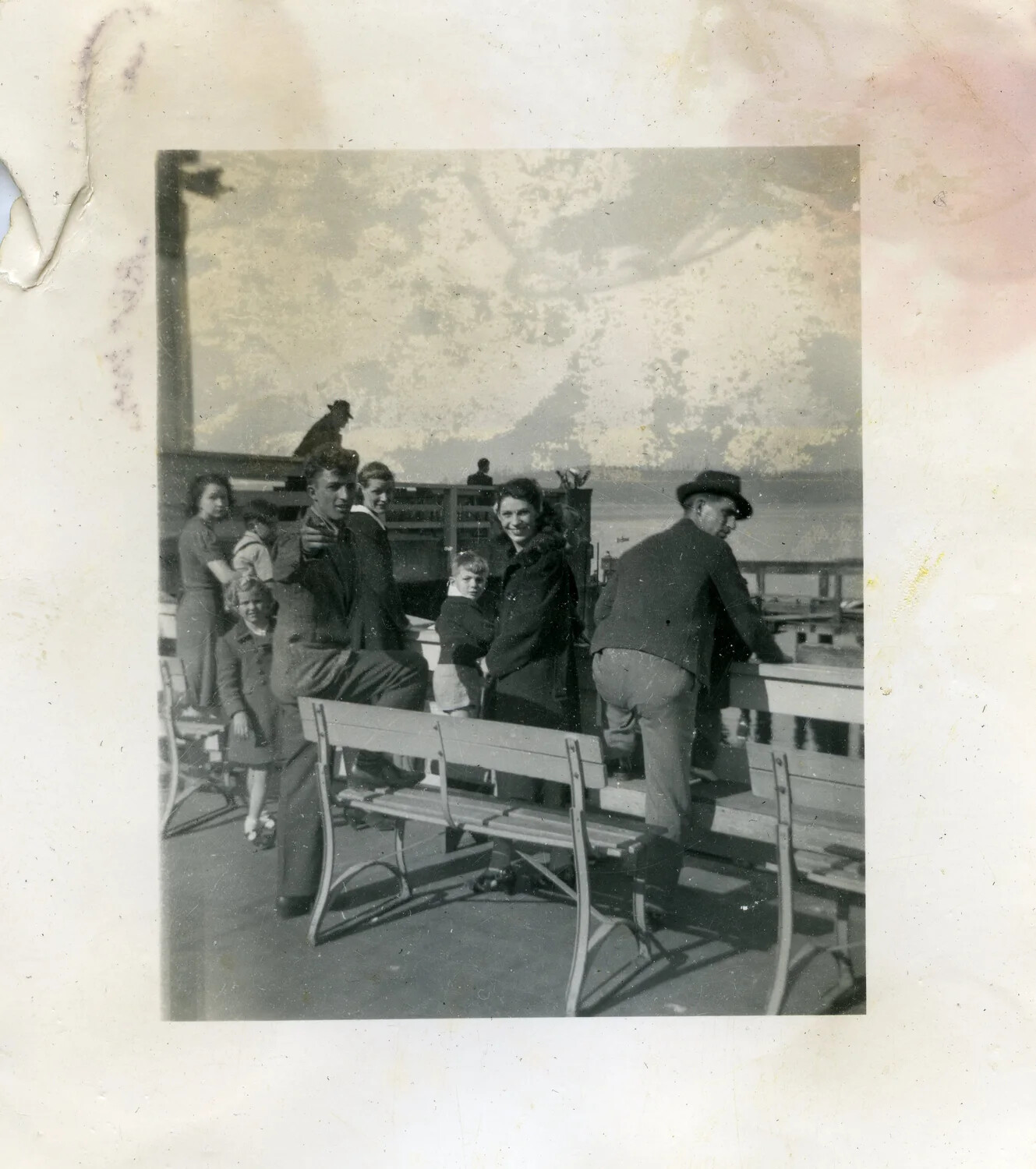 Family Group on Ferry Deck, Civilian Snapshot (Likely Misfiled)