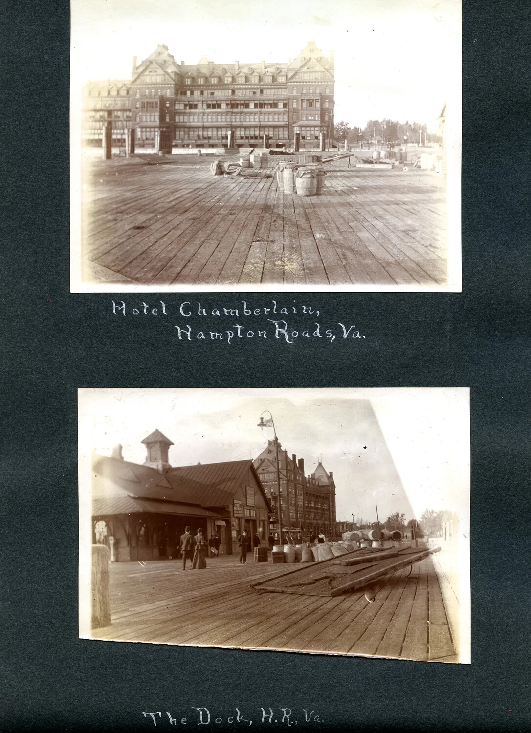 Album Page: Hotel Chamberlain and The Dock, Hampton Roads, Virginia, c. 1900-1910