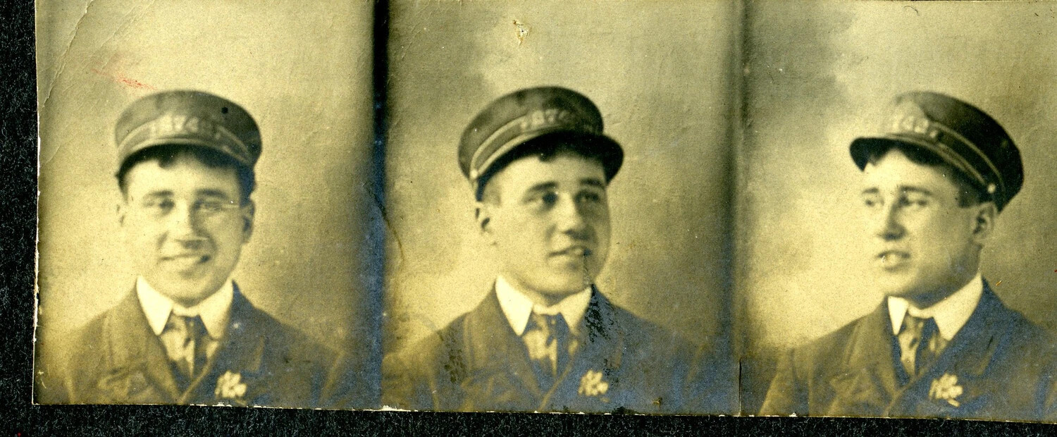 Triptych Photo-Booth Portrait Strip of a Young Sailor, USS Columbia Album, c. 1900s