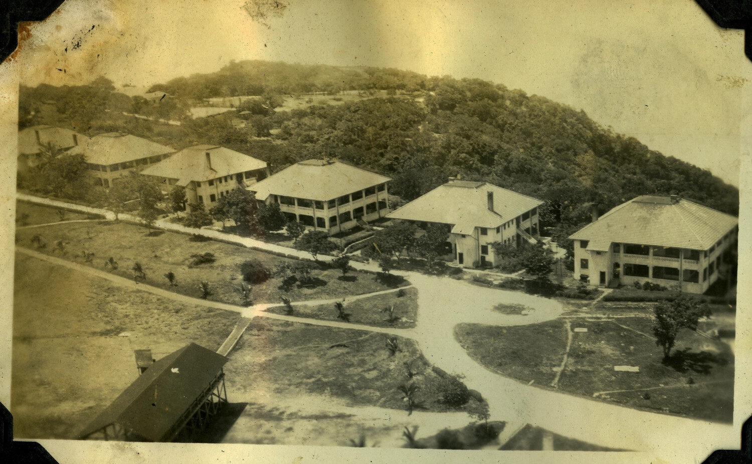 Elevated View of Military Post Quarters Complex with Circular Drive, Manila Area