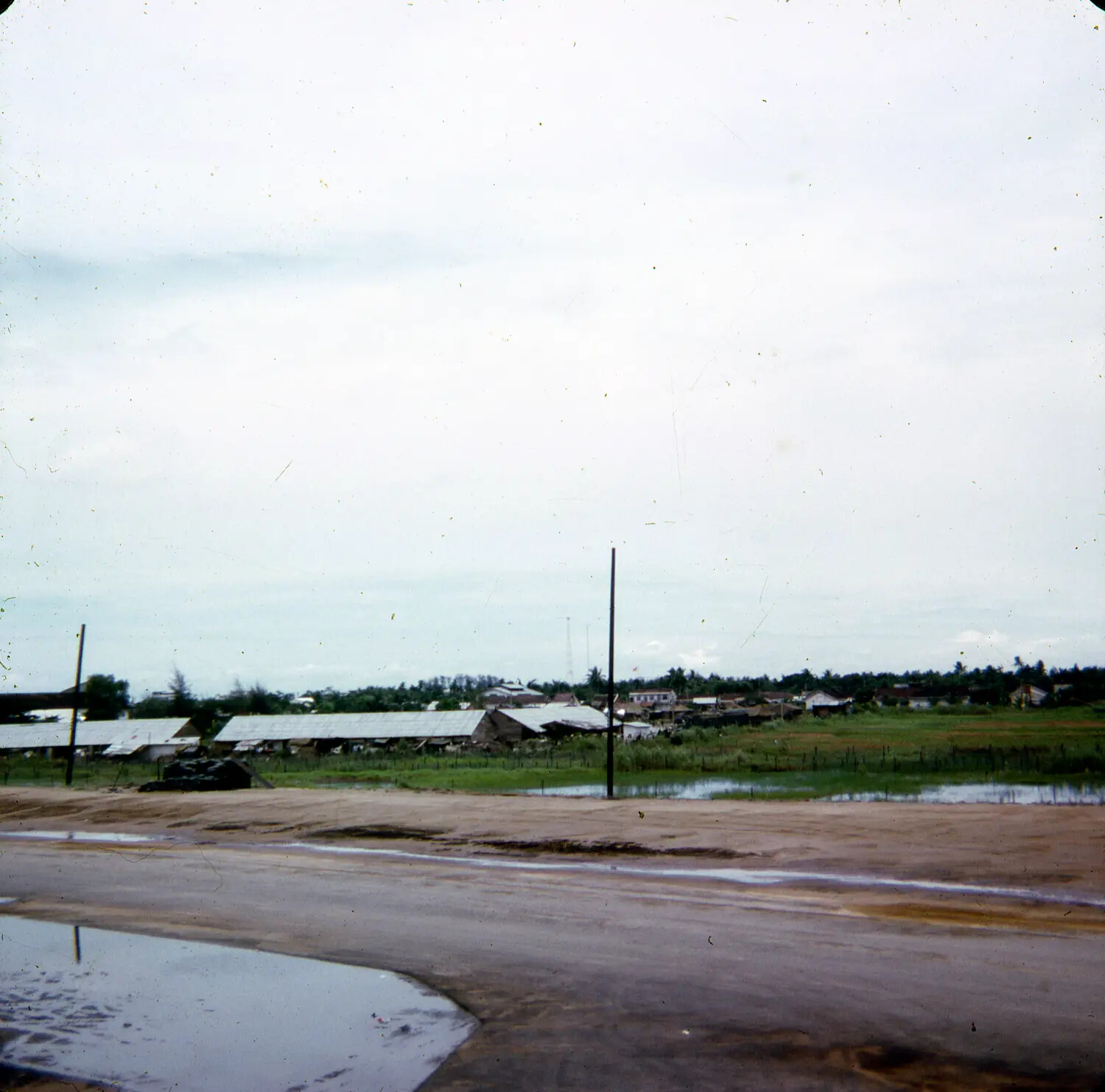 Vietnamese Village/Base Landscape with Rice Paddies, Vietnam War Era (S. Sac Slide Collection)