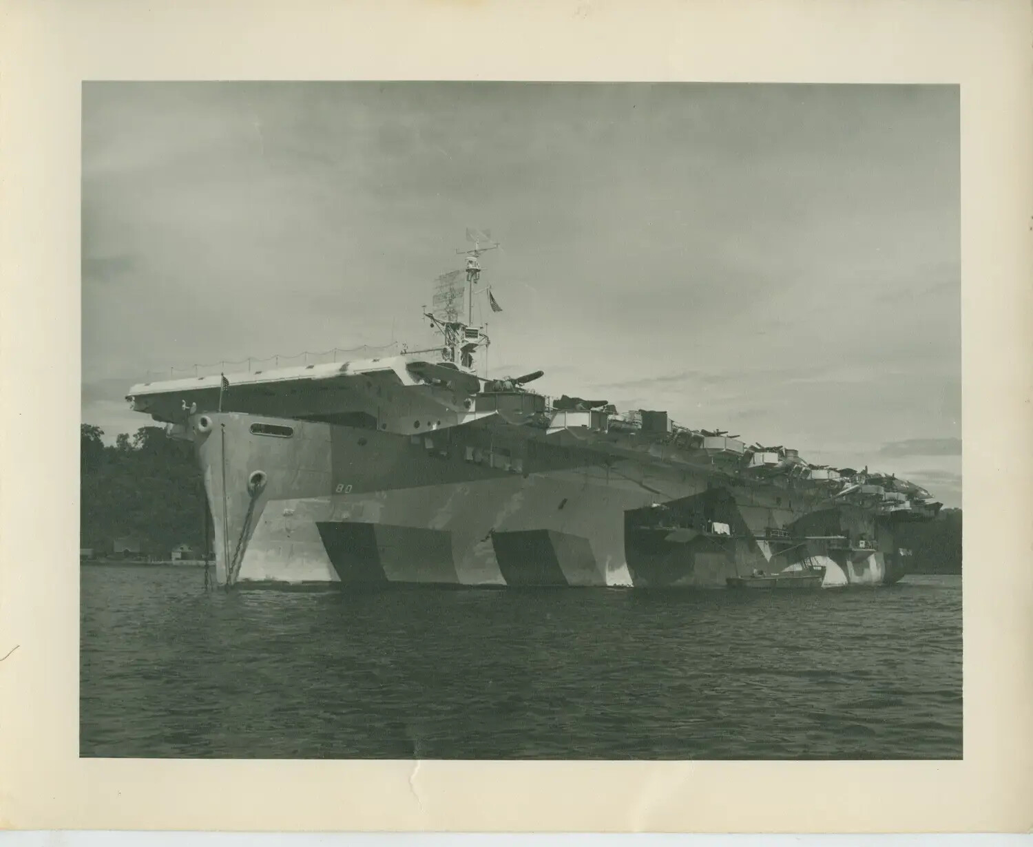 USS Petrof Bay (CVE-80) at Anchor, Port Bow View