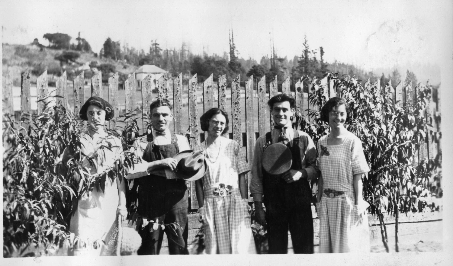 Group Portrait of Five Young Adults at a Garden Fence, Presidio Album, c. 1925-1929