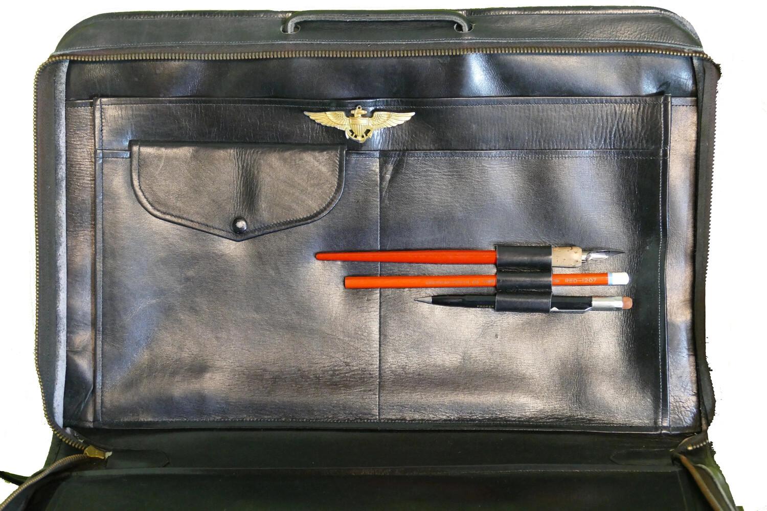 Interior of Leather Flight Case with U.S. Navy Aviator Wings Insignia, Korean War Era
