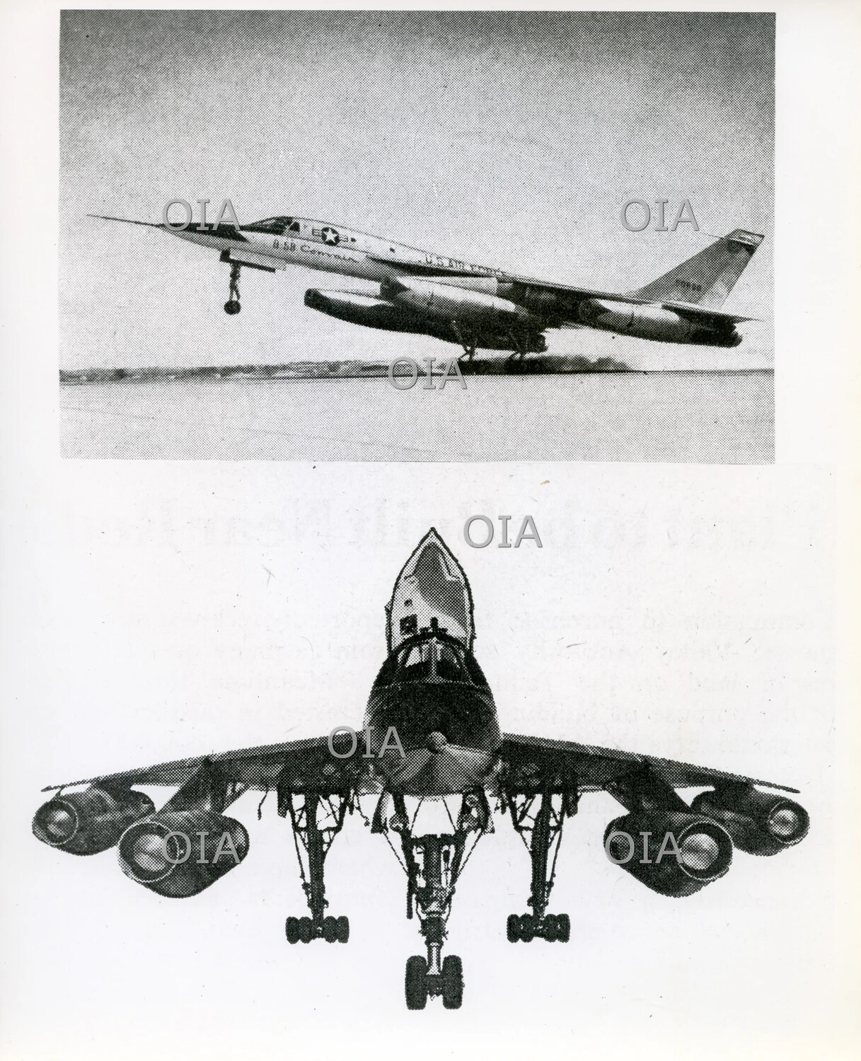 Convair B-58 Hustler Supersonic Bomber - Takeoff and Head-On Views (Printed Page Reproduction)