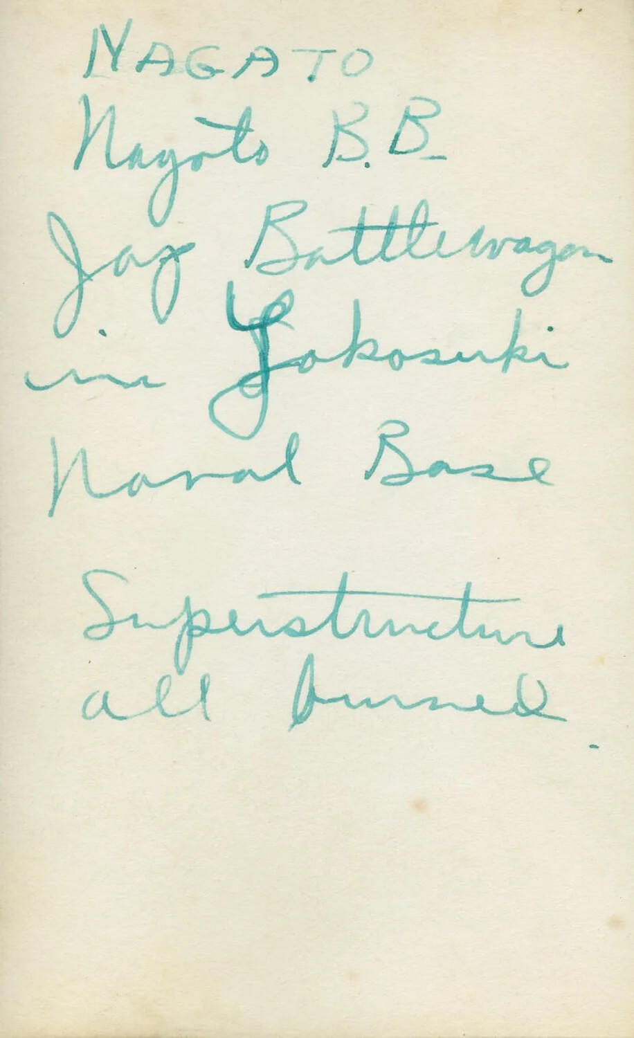 Handwritten Album Caption: "Nagato B.B. — Jap Battlewagon," Leyte Collection