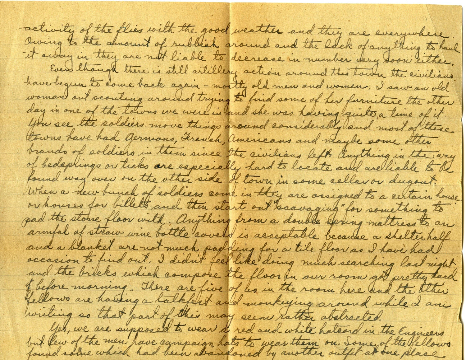 Handwritten WWI Letter, Page C – Pvt. Willis W. Wagener, Life Near the Front