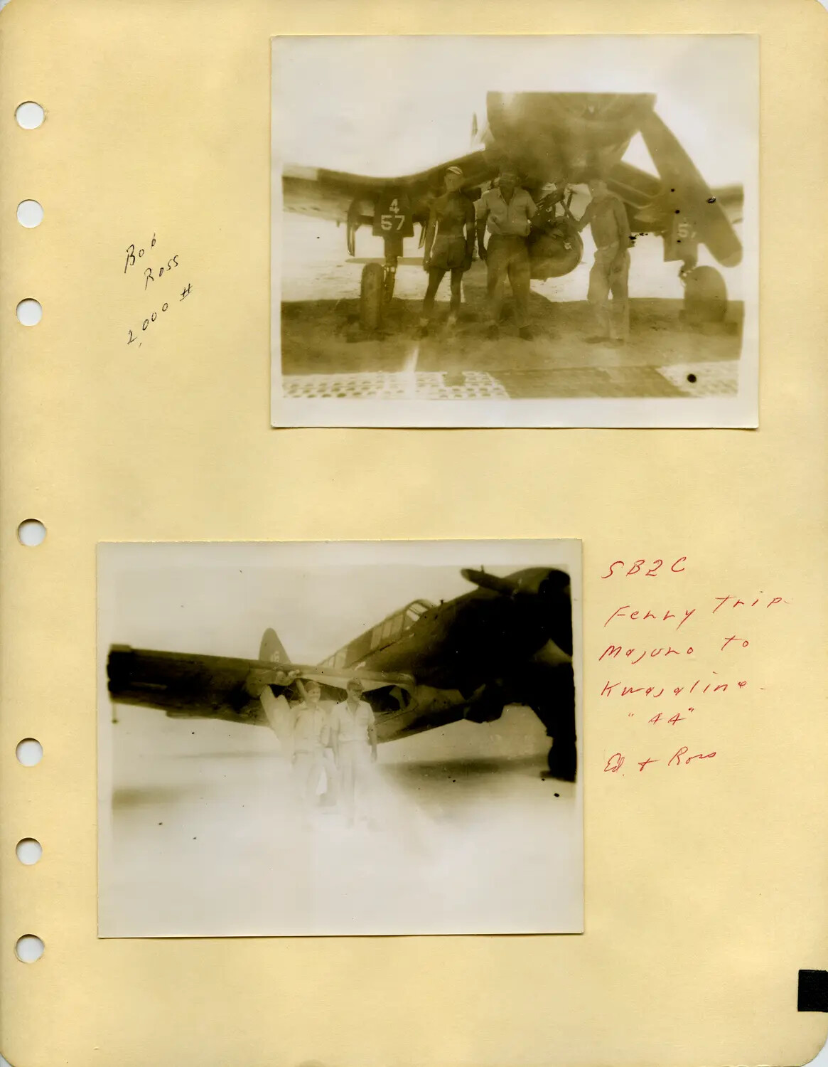 Album Page: SB2C Helldiver Dive Bombers, Ferry Flight Majuro to Kwajalein, Pacific Theater, 1944 (Edward P. McAleer Collection)