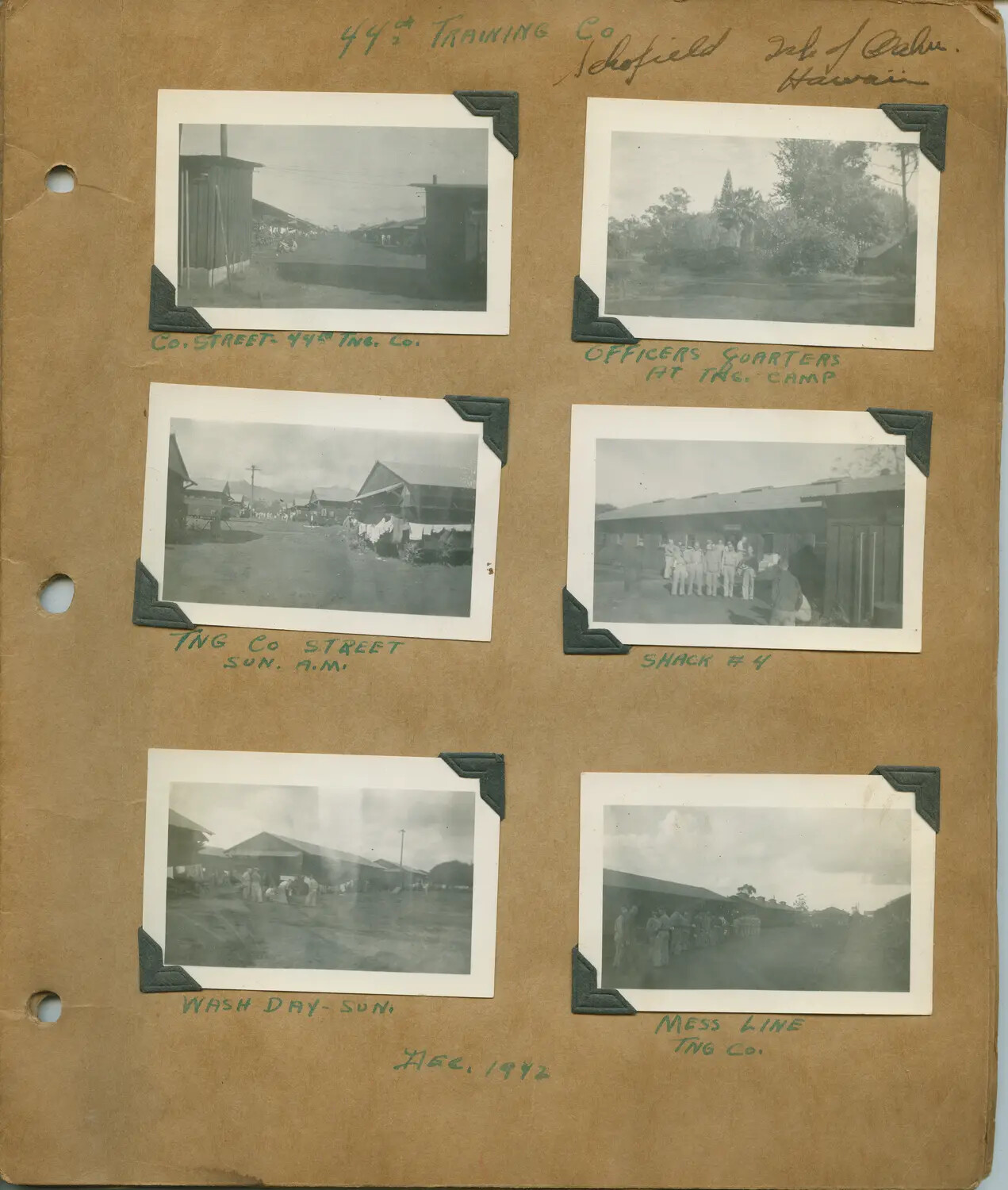 Scrapbook Album Page: '44 1/2 Training Company,' Schofield Barracks, Oahu, Hawaii, December 1942